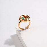 Etoilelier Bague en Argent Sterling 925, Bague de Déclaration, Bague en Zircon Vert, Bague réglable, Argent/Or